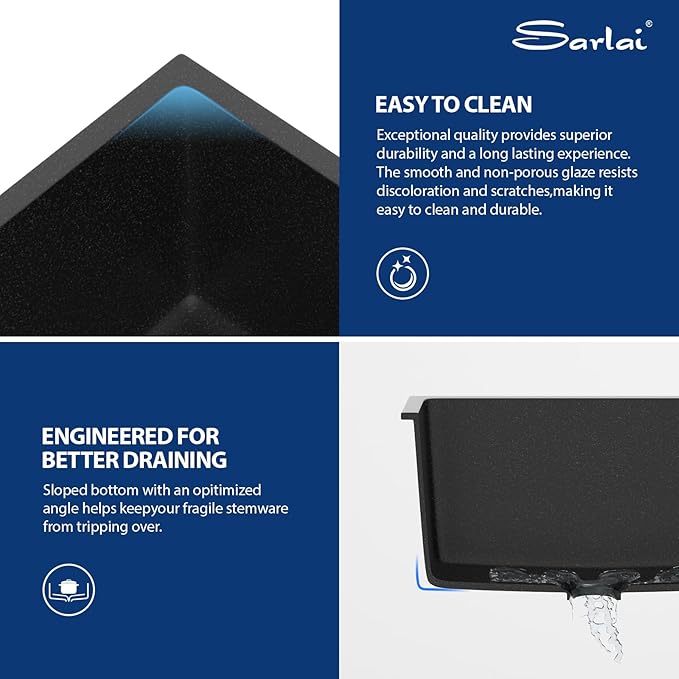 Sarlai Black 24 Inch Undermount Laundry Sink Granite Composite - 12 Inch Deep Utility Laundry Sink 24x18 Matte Black Granite Kitchen Sinks Undermount Quartz Classic Under Counter Single Bowl Basin