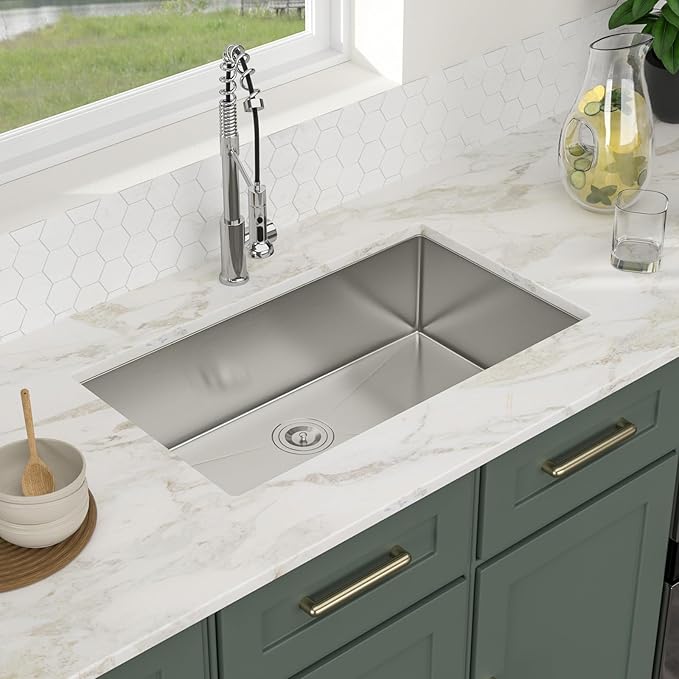 Logmey 36 Inch Undermount Kitchen Sink - 36x19 SS304 Stainless Steel Sink 16 Gauge Single Bowl Handmade Kitchen Sinks with Assembly