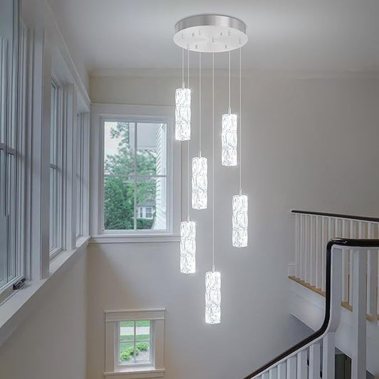 ykolupty H78 Pendant Lights Kitchen Island 6-Lights Pendant Chandelier for Dining Room Hallway Stairwell,LED Dimmable 2700K-6000K (Silver Chandelier)