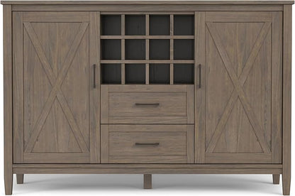 SIMPLIHOME Ela Solid Wood and Pine 54 inch x 18 inch Rectangle Transitional Sideboard with Wine Storage in Smoky Brown for The Dining Room and Kitchen