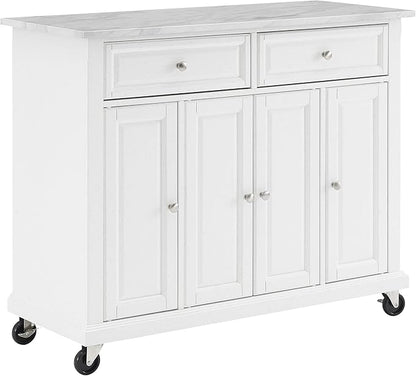 Crosley Furniture Avery Rolling Kitchen Island Storage Cart with Shelves, Microwave Stand, Coffee Bar, Distressed White