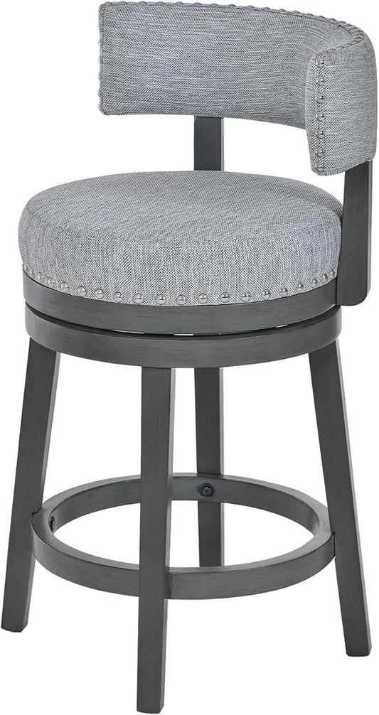 COLAMY Swivel Counter Height Bar Stools Set of 1, 25 Inch Modern Upholstered Kitchen Island Barstools with Back, Wood Swivel Bar Chairs for Counter Bar Dining Room, Grey