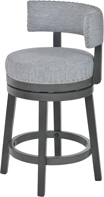 COLAMY Swivel Counter Height Bar Stools Set of 1, 25 Inch Modern Upholstered Kitchen Island Barstools with Back, Wood Swivel Bar Chairs for Counter Bar Dining Room, Grey