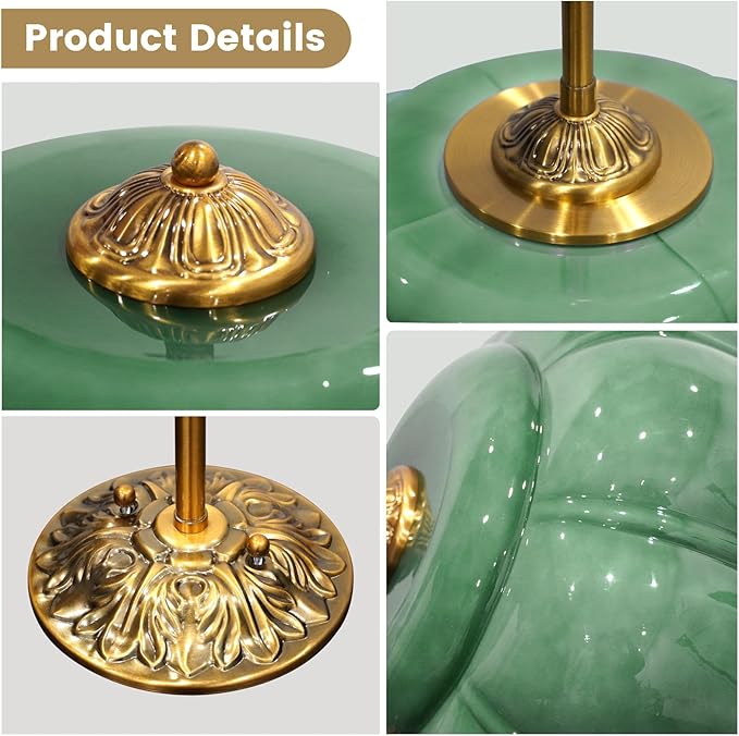 Milk Glass Ceiling Light Fixture - Antique Brass Semi Flush Mount Pendant Light for Kitchen, Hallway, and Bedroom (Green, 9 inch)