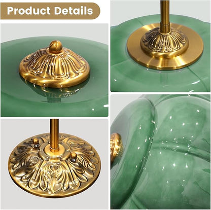 Milk Glass Ceiling Light Fixture - Antique Brass Semi Flush Mount Pendant Light for Kitchen, Hallway, and Bedroom (Green, 9 inch)