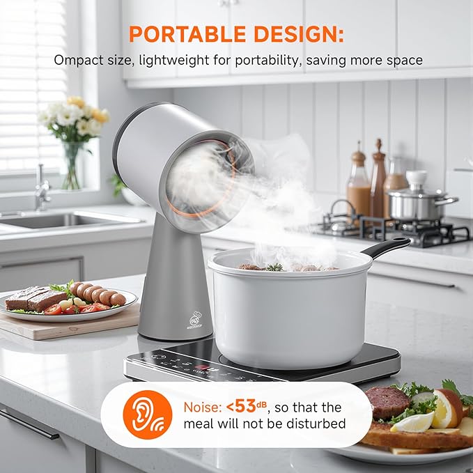 Portable Range Hood 3-Speed Suction Desktop Compact Range Hood with 2 Activated Carbon High-Absorption Cotton Replace Filter Low Noise Kitchen Exhaust Fan (Sliver)