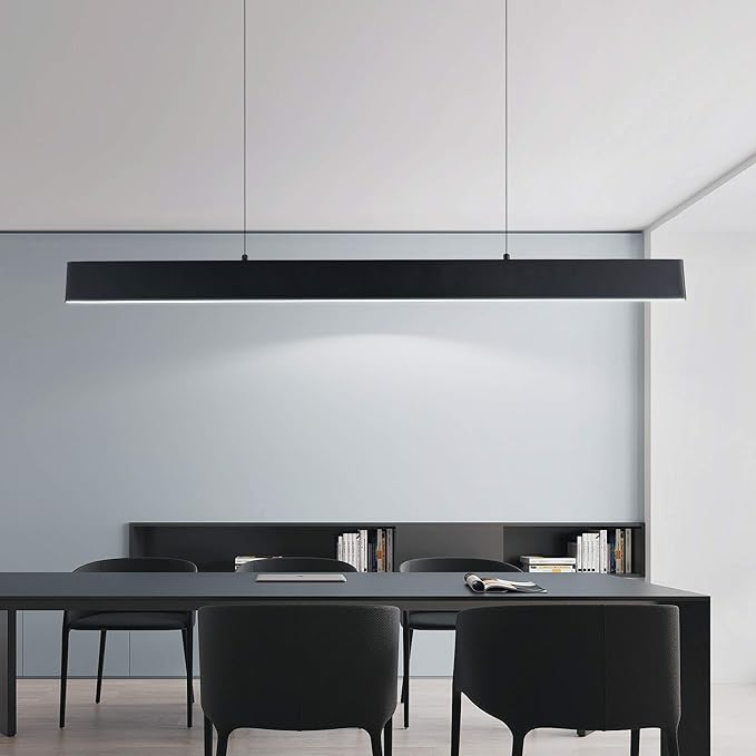 Modern Linear Led Pendant Light - 1 Ring Integrated Led Hanging Light Fixture for Office, Kitchen Island, Bar, Dining Room - 30W 6000K Not-dimmable - 41.34" L x 47" H (Black)