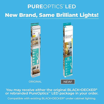 PureOptics LED Under Cabinet Light Kit, Motion Sensor, Dimmable, Linkable, 3 Color Settings, Tool-Free, Utility Light, Closets, Garage, Pantry, (1) 24" Bars
