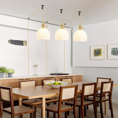 Plug in Pendant Light Fixtures, Hanging Light Fixture Vintage Glass Pendant Light, Mini Milk White Tulip Hanging Lamp, Pendant Lighting for Kitchen Island, Bedroom, Dining Room, Living Room