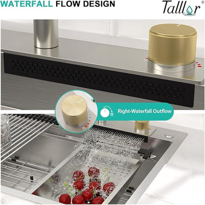 33x22 Drop In Stainless Steel Kitchen Sink with Faucet, Single Bowl Topmount Sink 16 Gauge, Waterfall Feature & Cup Washer, Workstation Accessories for Residential Kitchen #TLWF-0002