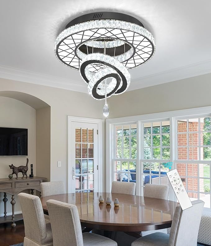 HAIXIANG LED Chandelier Modern Ceiling Dimmable Light Fixture Crystal Chandelier for Bedroom Dining Room Black