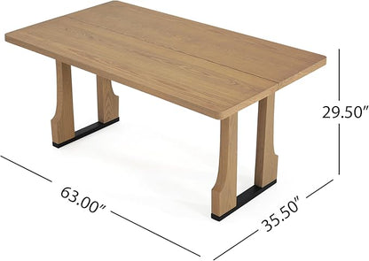 BROVAVE 63" Scratch-Resistant MDF Island Table, Rustic Dining Table with Farmhouse Pedestal, Mid Century Dining Table with Easy Cleaning for Kitchens & Apartments, Natural Ash