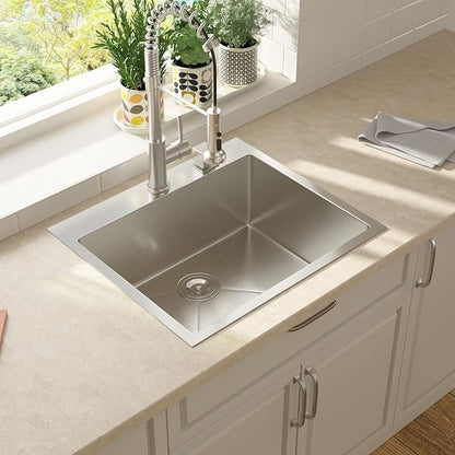 Lordear 25 Drop In Kitchen Sinks 25 x 22 Single Bowl Stainless Steel 16 Gauge Topmount Over Counter Handmade Kitchen Laundry Room Utility Sink Basin