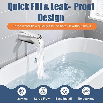 Universal Bathtub Tub Spout with Diverter, Fits 1/2" Slip-Fit Copper Pipe Connection, Pull Down Bathtub Faucet Spout Replacement, Easy Installation (Chrome)