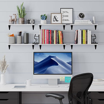 Wallniture Arras Wood Floating Shelves for Wall Storage, Small Bookshelf, Hanging Book Shelves for Living Room, Bedroom, Office, Burnt Finish, Set of 10 (White)