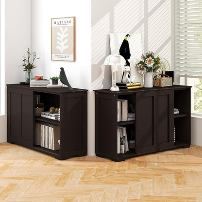 Costzon Sideboard Buffet Cabinet, Wooden Kitchen Storage With Adjustable Shelf, Sliding Barn Door, Accent Coffee Bar Console Table for Living Room, Dining Room, Hallway (Coffee)