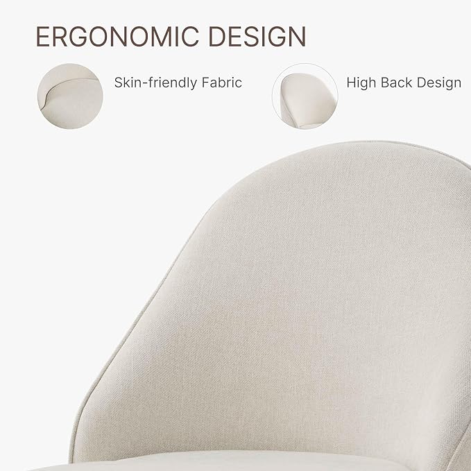 KISLOT Swivel Dining Chairs Set of 2, Upholstered Mid Century Modern Deskchair with Round Back, Linen Fabric Kitchen Chairs for Dining Room, Bedroom, Dressing Room, Linen