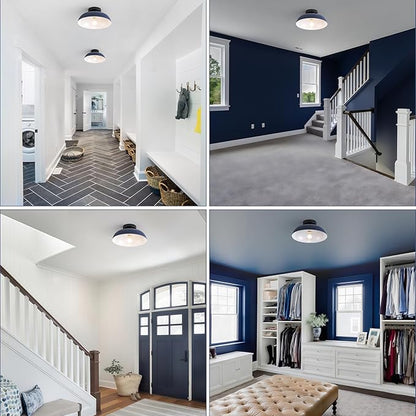 2 Pack 12 Inch Metal Semi Flush Mount Ceiling Light Fixture Industrial Small Ceiling Lights Kitchen Lighting Fixtures Ceiling with Navy Blue Shade for Hallway Entryway Bedroom Foyer Bathroom Laundry