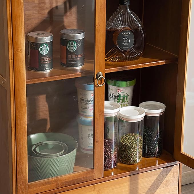 Gdrasuya10 Bamboo Kitchen Pantry Buffet Storage Sideboard, Pantry Sideboard Cabinet with 2 Drawers Kitchen Cupboard Buffet Server Freestanding Coffee Bar Storage Cabinet for Home