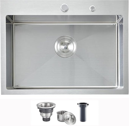 HOTIS 33x22 Drop In Kitchen Sink, Topmount Stainless Steel Brushed Nickel Single Bowl Sink, Extra-thick 16 Gauge For RV Kitchen Laundry Utility with Dish Grid