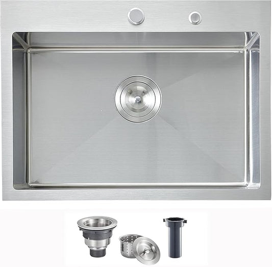 HOTIS 33x22 Drop In Kitchen Sink, Topmount Stainless Steel Brushed Nickel Single Bowl Sink, Extra-thick 16 Gauge For RV Kitchen Laundry Utility with Dish Grid