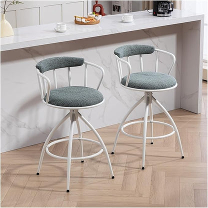 26'' Swivel Counter Height Bar Stool, Set of 2- Fabric Seat with Water Transfer Printed Metal Frame, Modern Industrial Design Bar Chairs for Kitchen Island, Dining Room,for Living Room