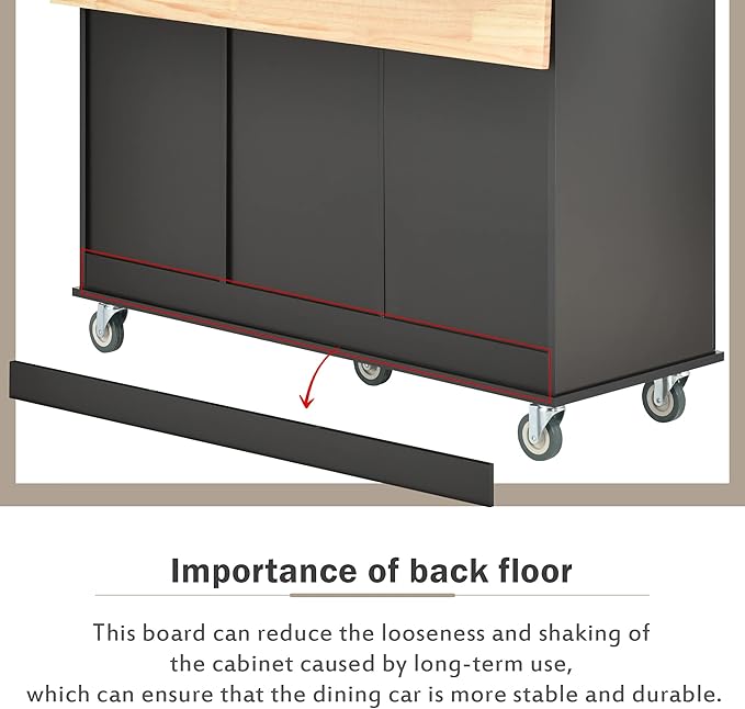 GOWE Rolling Mobile Kitchen Island with Solid Wood Top and Locking Wheels,52.7 Inch Width,Storage Cabinet and Drop Leaf Breakfast Bar,Spice Rack, Towel Rack & Drawer (Black)