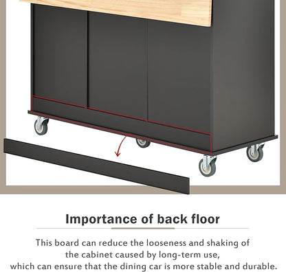 GOWE Rolling Mobile Kitchen Island with Solid Wood Top and Locking Wheels,52.7 Inch Width,Storage Cabinet and Drop Leaf Breakfast Bar,Spice Rack, Towel Rack & Drawer (Black)
