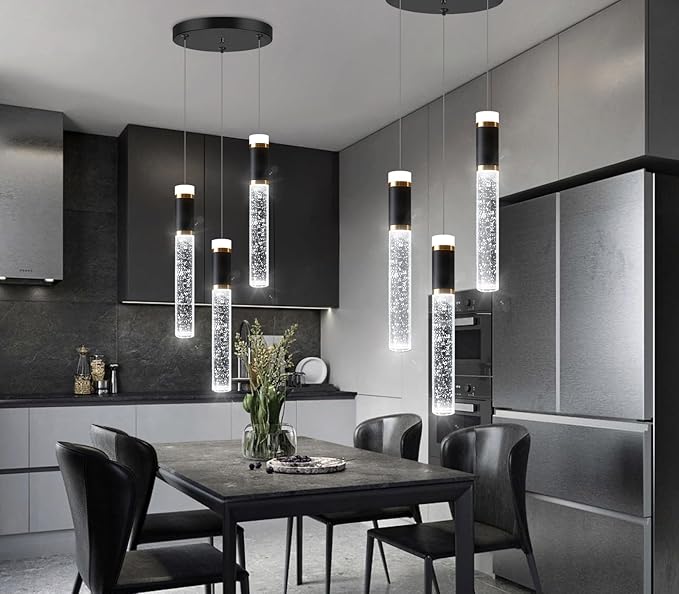 Mini Chandelier for Kitchen Island Modern Crystal Pendant Lighting LED Dining Room Hanging Lights Cylinder Drop Lights Ceiling Lighting Fixture Kitchen Sink Bedroom Bathroom 2700K 6000K