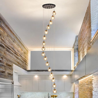 SZXYKEJI 16 Light Chandelier Mid Century Glass Globe Staircase Long Pendant Light Fixture Large Chandeliers for High Ceiling Light LED Bulbs for Living Room Foyer Hallway