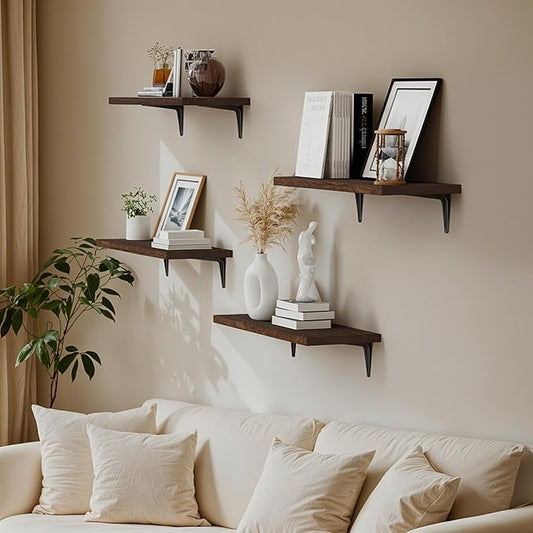 SKYSEN Floating Shelves for Wall Set of 6, 15.7in Wood Wall Shelf for Decor, Bathroom, Bedroom, Storage, Book,Kitchen, Living Room - Dark Brown(fs-40-d)