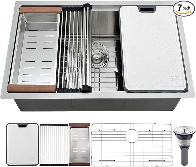30 Inch Undermount Kitchen Sink-Brovy 30x19 Stainless Steel Undermount Sink Wokstation 16 Gauge 10" Deep Single Bowl Kitchen Sink with Cutting Board