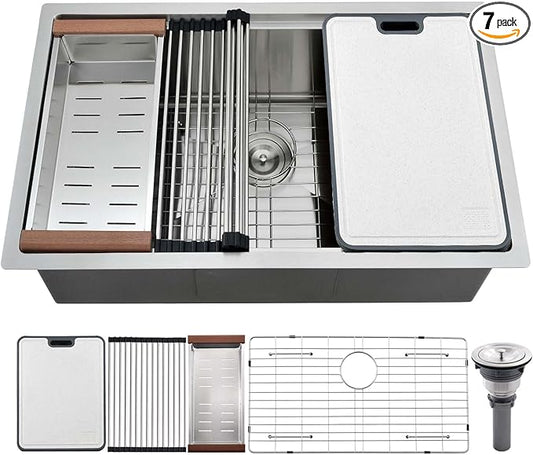 30 Inch Undermount Kitchen Sink-Brovy 30x19 Stainless Steel Undermount Sink Wokstation 16 Gauge 10" Deep Single Bowl Kitchen Sink with Cutting Board