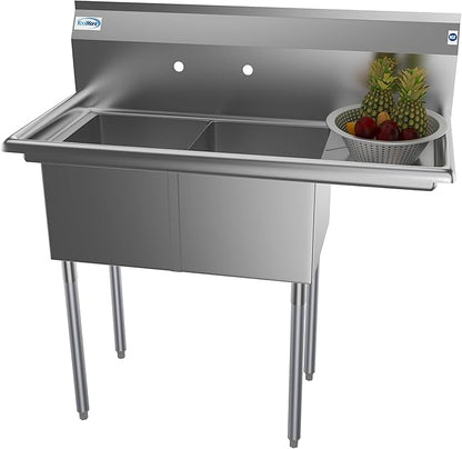 KoolMore 2 Compartment Stainless Steel NSF Commercial Kitchen Prep & Utility Sink with Drainboard - Bowl Size 14" x 16" x 11", Silver
