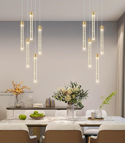 Modern Crystal Chandelier for Kitchen Island 5-Lights LED Pendant Lights Lighting for Dining Room Dimmable Ceiling Hanging 3000K-6000K