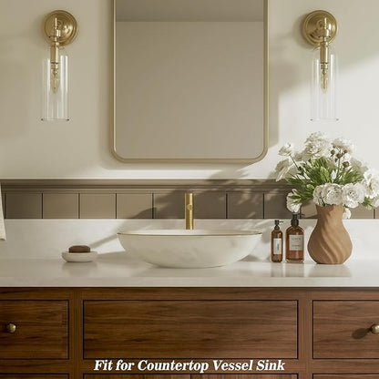 Phiestina Brushed Gold One Hole High Bathroom Vessel Sink Faucet, Single Hole Single Handle Tall Bathroom Faucet, with Pop Up Drain and Water Supply Line,FH01-BG-V