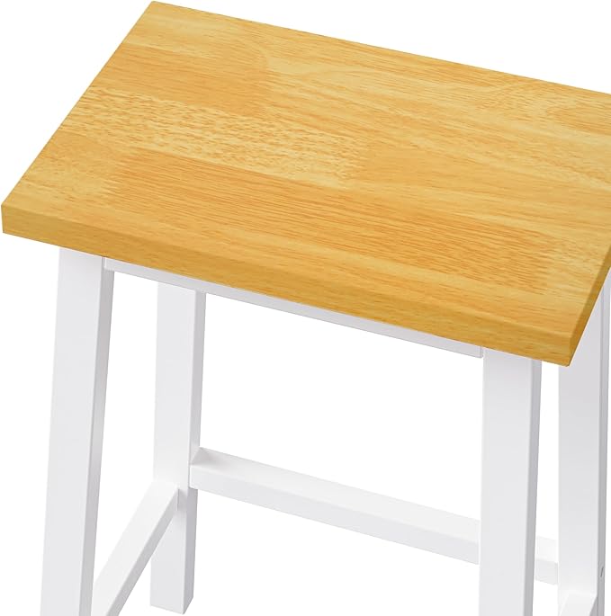 Gecheer Solid Wood Bar Stools Set of 2, 25.6" Tall White Counter Chairs with Footrests, Farmhouse Kitchen Island Seating for Indoor Living Rooms, Dining Rooms LYK-N707P185529W