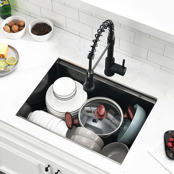 23 Inch Black Undermount Kitchen Sink Workstation - SZBAQTM 23x18 Inch Stainless Steel Undermount Sink Single Bowl 10'' Deep Handmade Kitchen sink with Cutting Board& Strainer