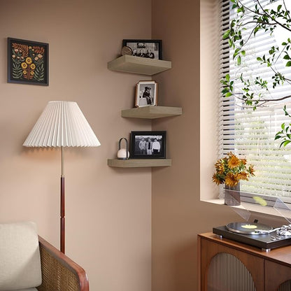 PopiShelves Small Floating Shelves for Wall - 12 x 9 Inch Natural Wood Shelves for Bedroom, Living Room, Bathroom, Kitchen, Office Decor Set of 3