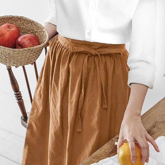 Cityelf Cotton Linen Half Apron for Women Vintage Waist Apron Ruffle Plain Bright Color for Cooking Painting Artwork