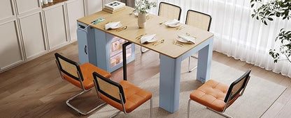 LifeSky Extendable Dining Table with Storage: Expandable Mobile Kitchen Island Table with Power Outlet & LED Light for Small Apartments - Modern Folding Cabinet Table for Dining Room & Living Room (Gr