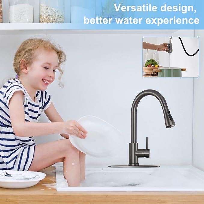 Kitchen Faucet with Pull Down Sprayer,High Arc Single Handle Classic Stainless Steel Kitchen Sink Faucet with Sprayer,Suitable for Laundry Rv Bar (Matte Gray 2)