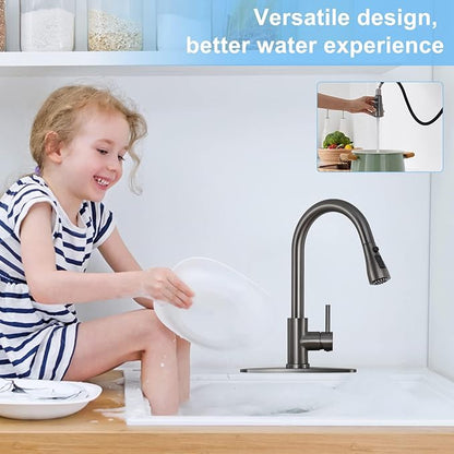Kitchen Faucet with Pull Down Sprayer,High Arc Single Handle Classic Stainless Steel Kitchen Sink Faucet with Sprayer,Suitable for Laundry Rv Bar (Matte Gray 2)
