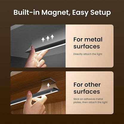 Under Cabinet Lighting, Motion Sensor Under Counter Lights for Kitchen, 66 LED Rechargeable Closet Light Fixture, Stepless Dimming, 4000K Wireless Light for Counter, Wardrobe, Hallway, Stairs