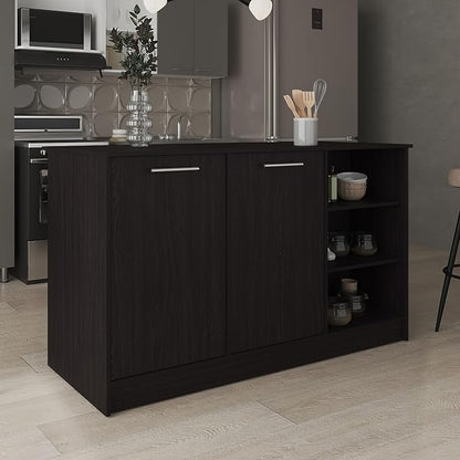 GOWE Ginger Kitchen Island, Three Open Shelves, Two Cabinets White/Black