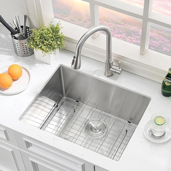 24 Inch Undermount Laundry Sink-Hovheir 24x19x12 Inch Stainless Steel Utility Sink 16 Gauge Stainless Steel Undermount Single Bowl Deep Laundry Room Sinks Outdoor with Bottom Grid