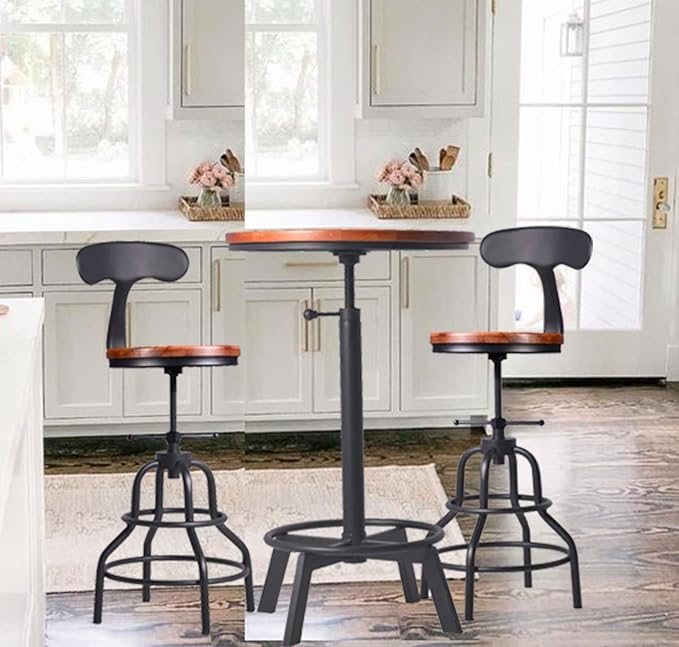 3-Piece Round Table & Chair Sets for Pub Kitchen Dining Living Party Bistro Breakfast, 1 Dining Table (30"-35.4"), 2 Counter Stools (20"-27"), Swivel Adjustable, Mostly Weld, Space-Saving,23.62" Dia