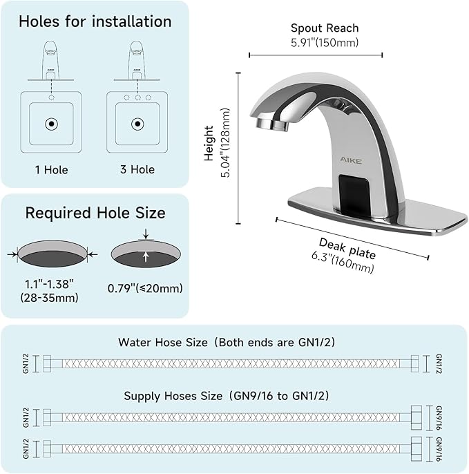 AIKE Touchless Bathroom Faucet for Commercial Automatic Sink Tap, Polished Finsh,Model AK7500(Battery Operated)