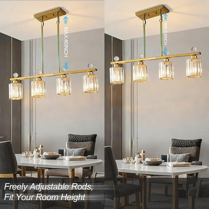 Modern Dining Room Light Fixture Over Table, Crystal Pendant Lights Kitchen Island, Chandeliers for Dining Room Kitchen Light Fixtures (E26) 4-Light Gold