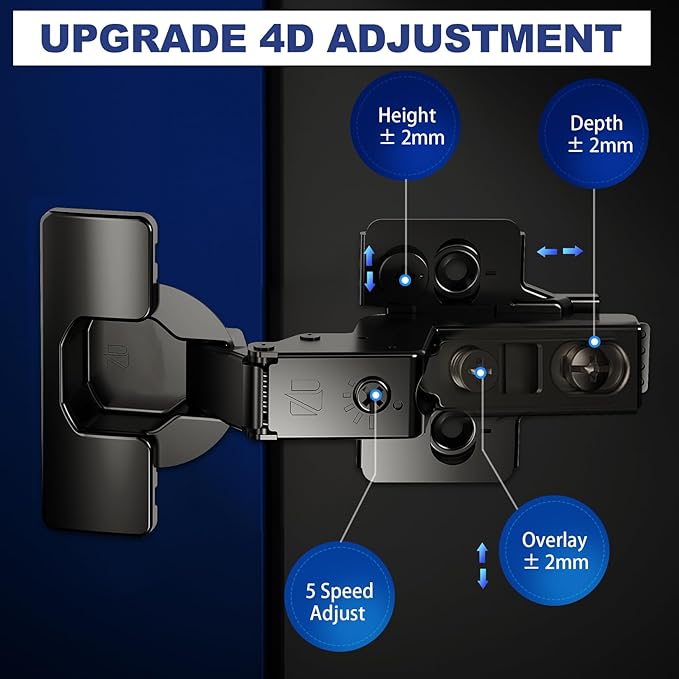 8 Pack Soft Close Cabinet Hinges for Kitchen Frameless Cabinets Inset Self-Closing Concealed Hinge 110° 4D Adjustment Speed Control Ideal for Upgrading Cabinet Doors and Drawers